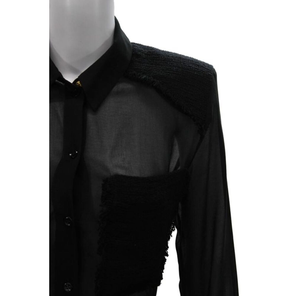 Zara Women Basic Collared Black Cotton Long Sleeve Button-Up Top Size S - Picture 2 of 7